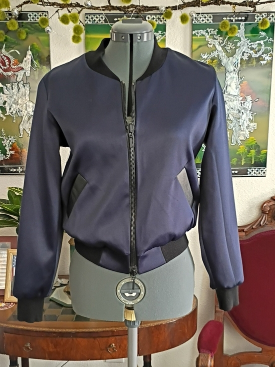 Amin Phillips Jackets & Blazers - Amin Phillips Runway 100% Silk Navy Blue Bomber Jacket